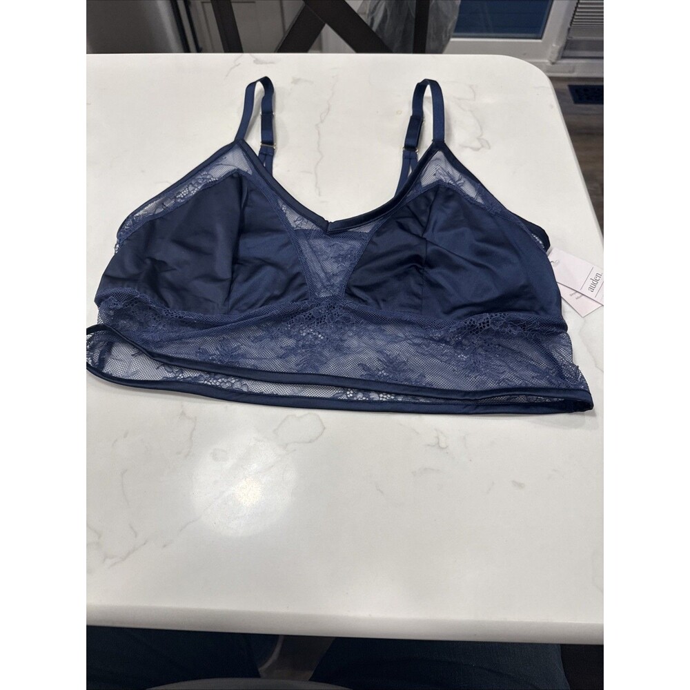 Women's Lace and Satin Navy Blue Bralette Bra XXL